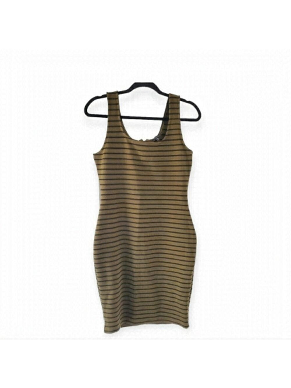 IRIS Olive Green Striped Dress Tank Sheath Size Large